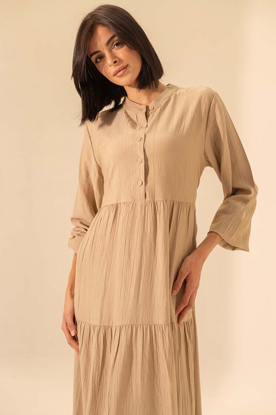 Beige Summer Long Dress With Belt