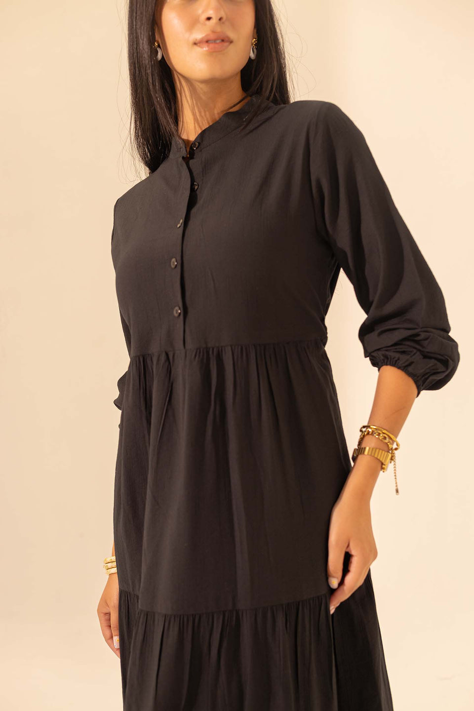Black Summer Long Dress With Belt