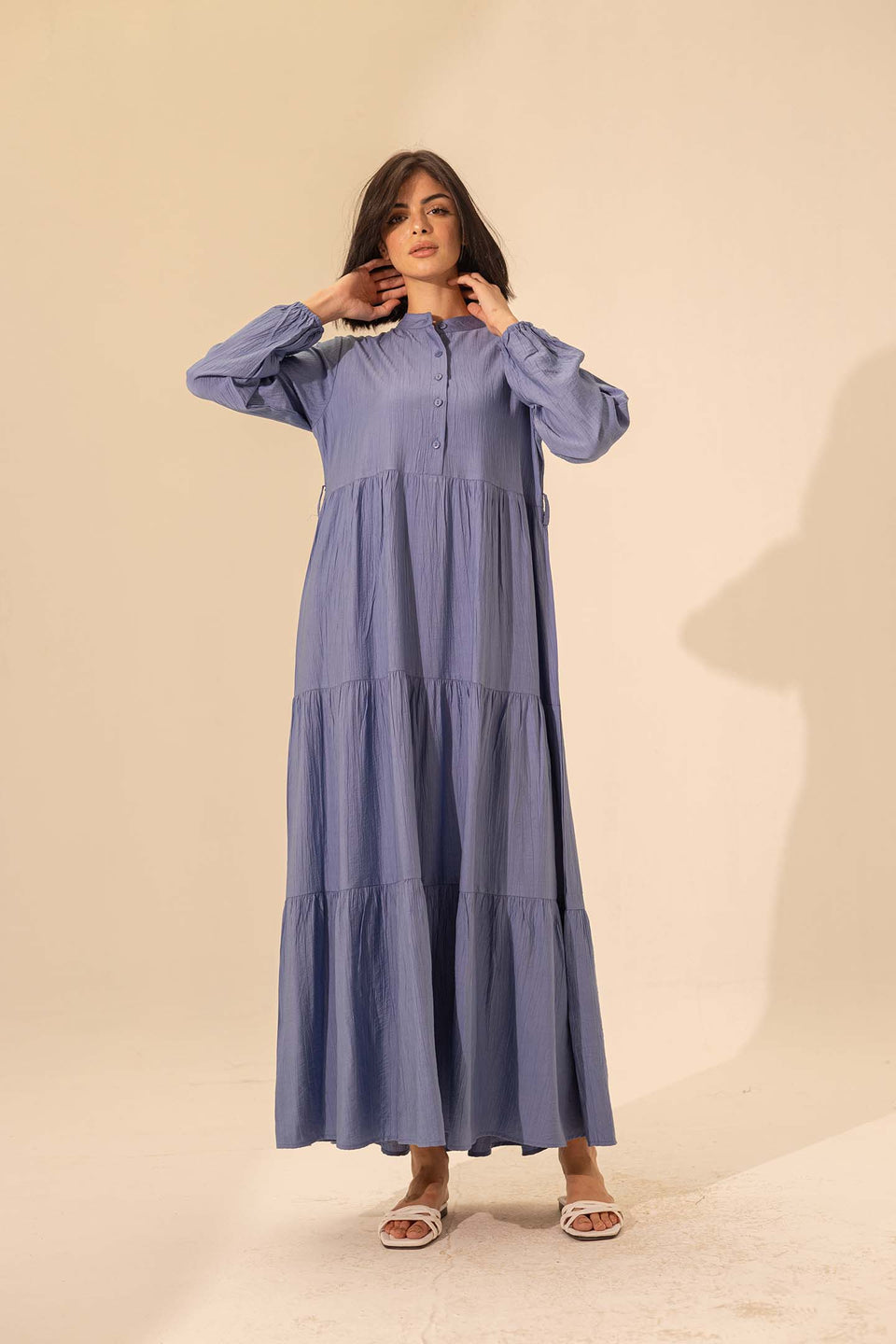 Blue Summer Long Dress With Belt
