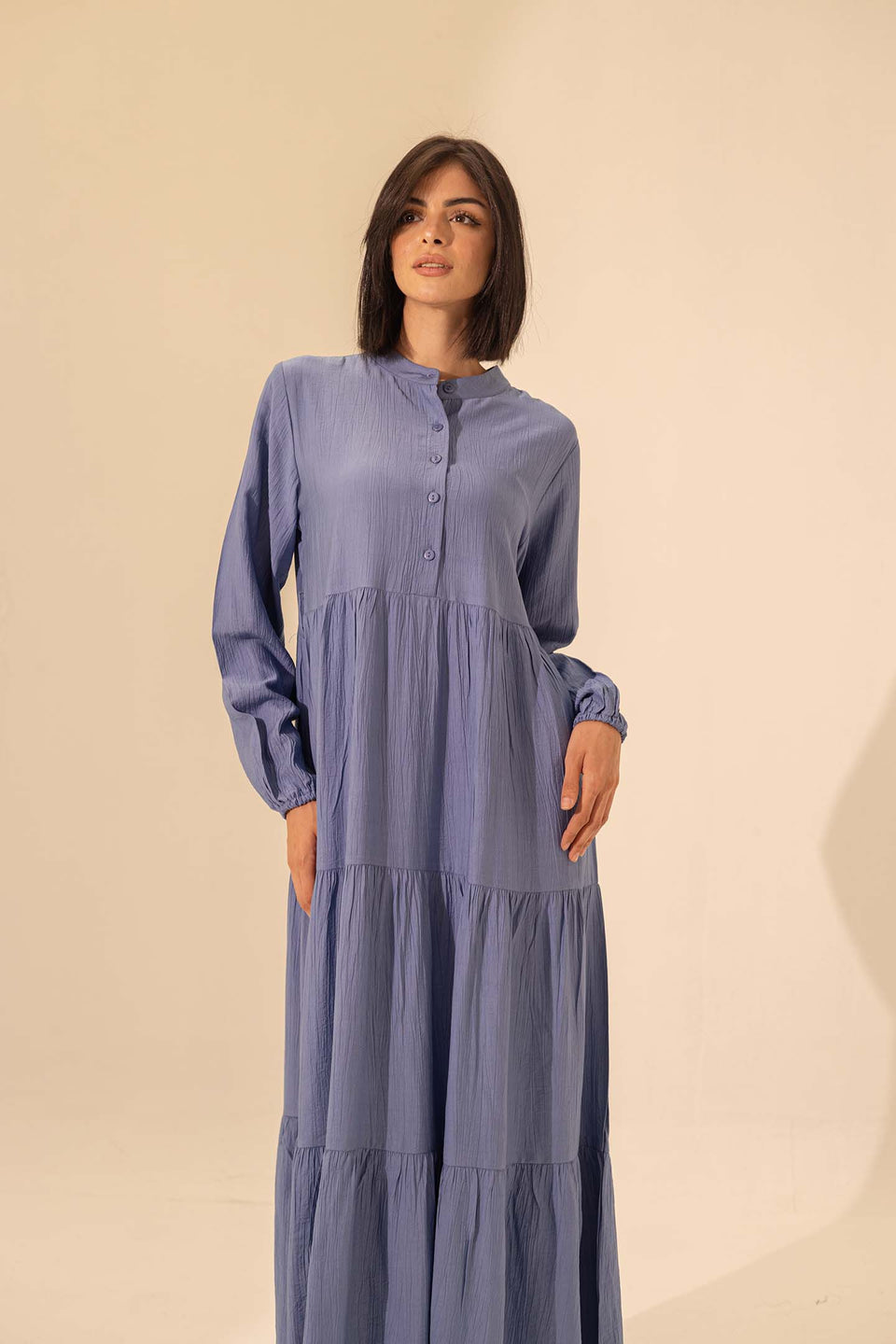 Blue Summer Long Dress With Belt