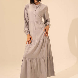 فستان صيفي طويل بحزام – رمادي