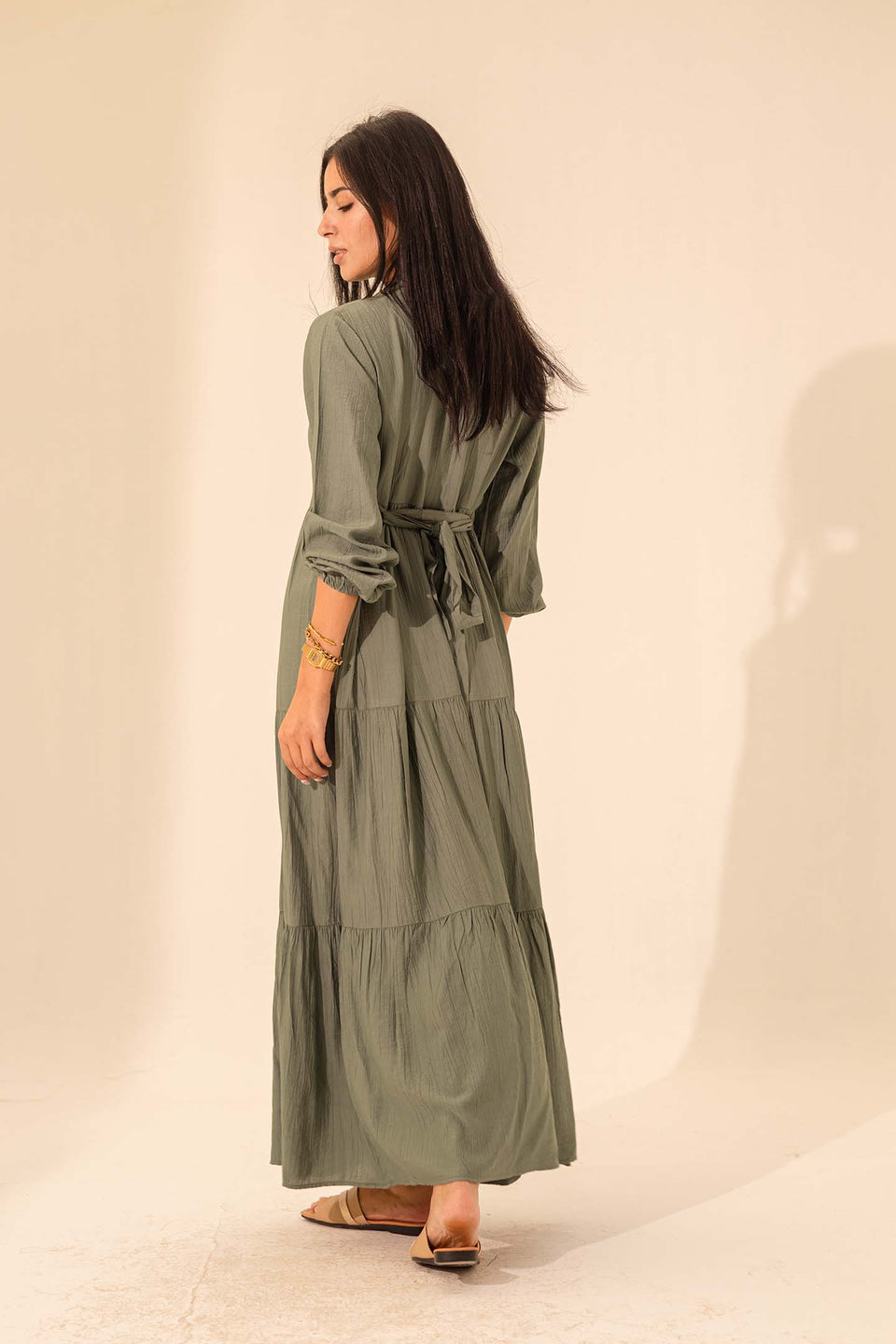Olive Summer Long Dress With Belt