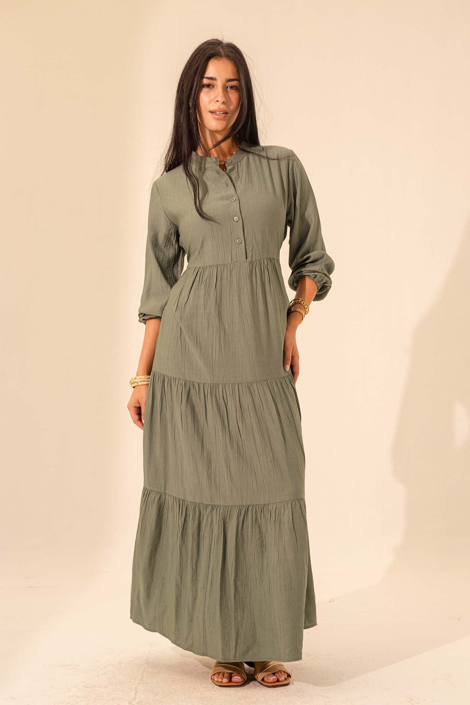 Olive Summer Long Dress With Belt