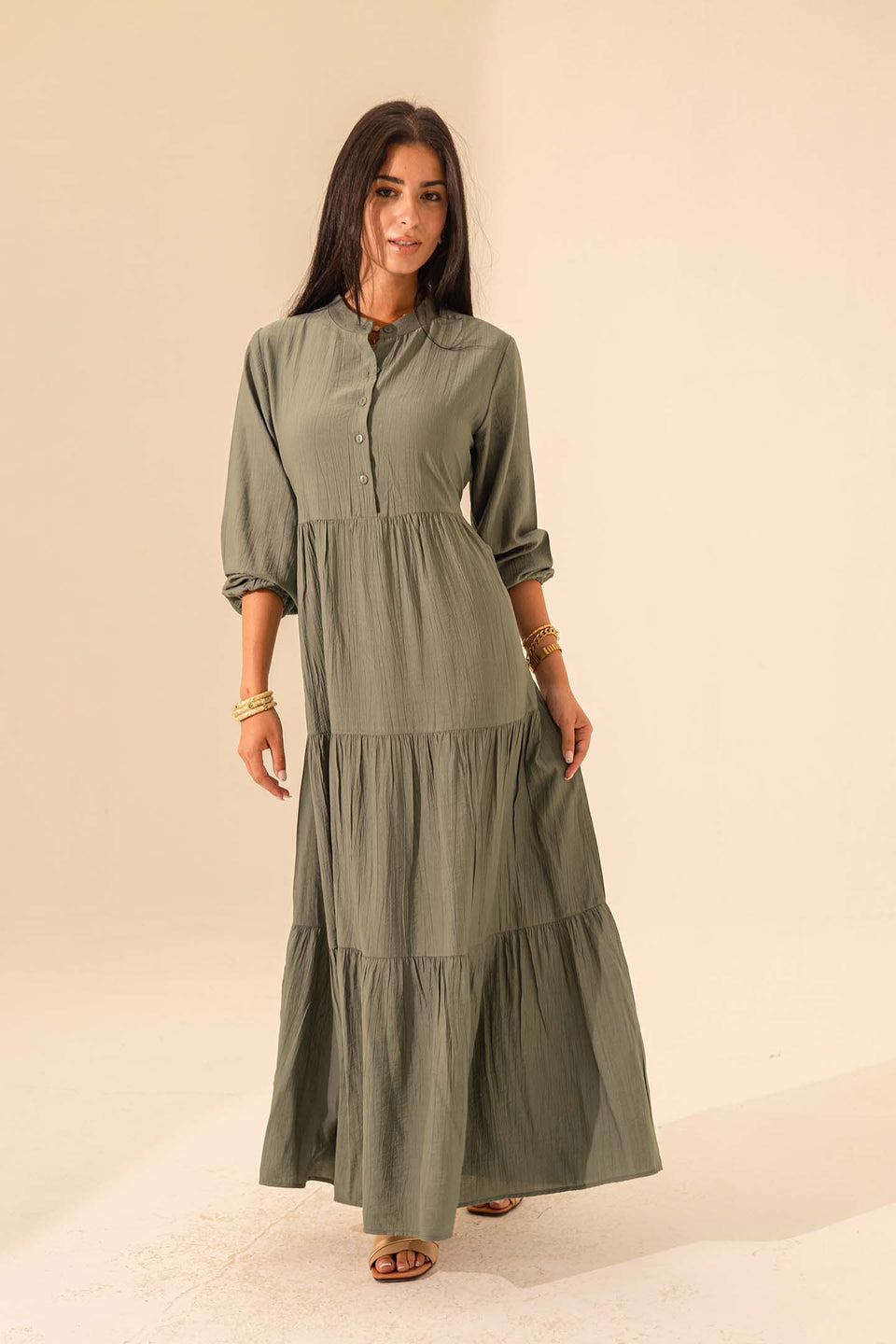 Olive Summer Long Dress With Belt