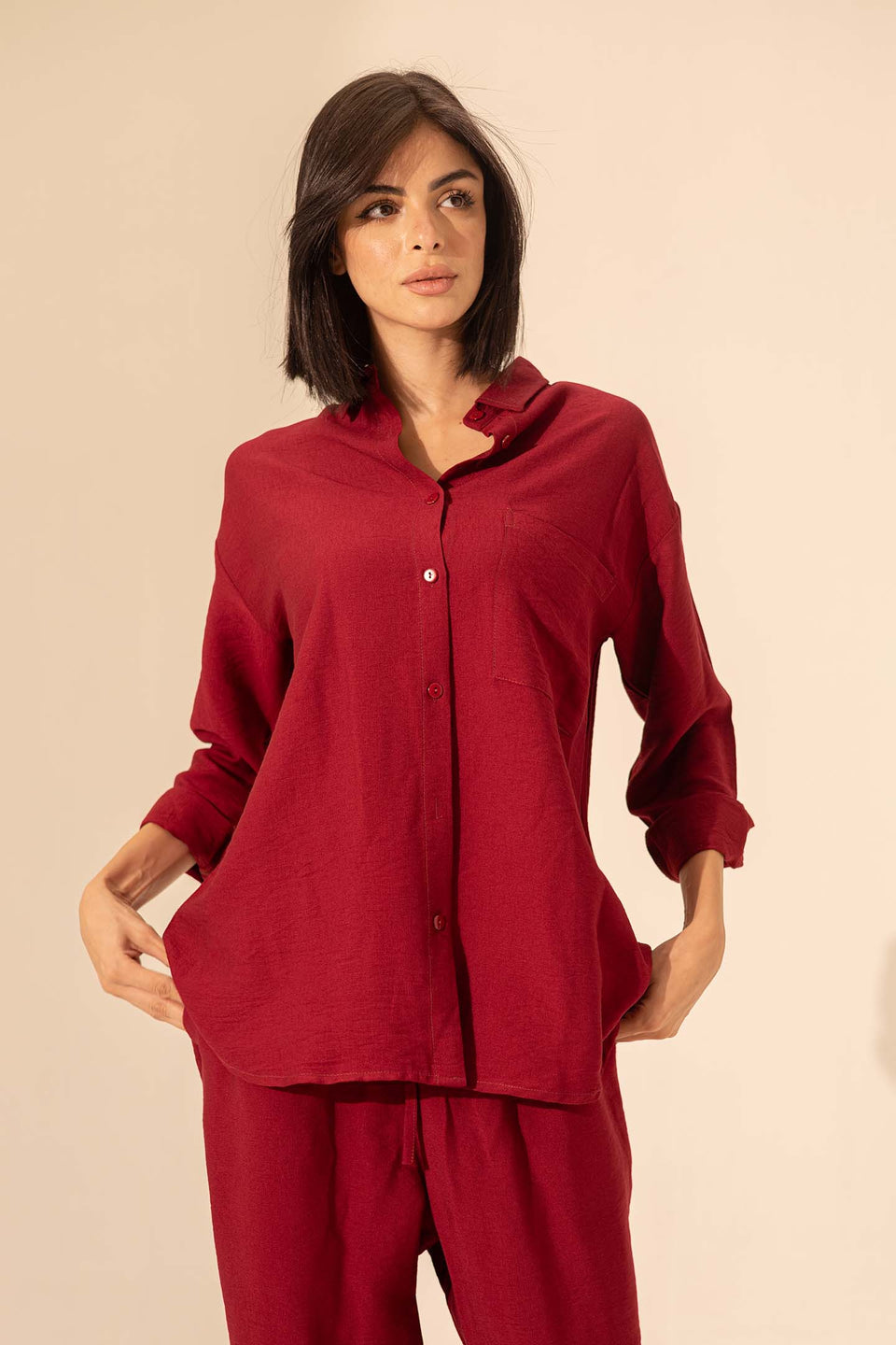 Burgundy Summer Linen Shirt