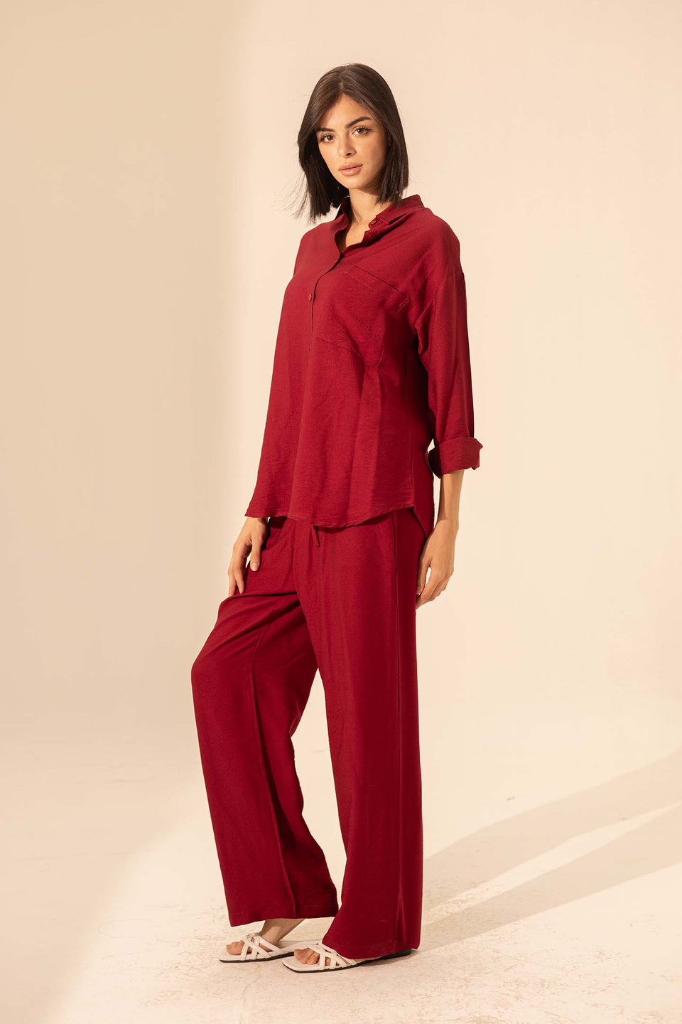Burgundy Summer Linen Shirt