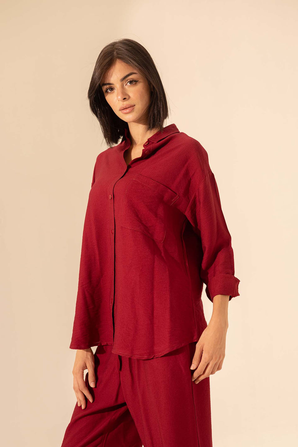 Burgundy Summer Linen Shirt