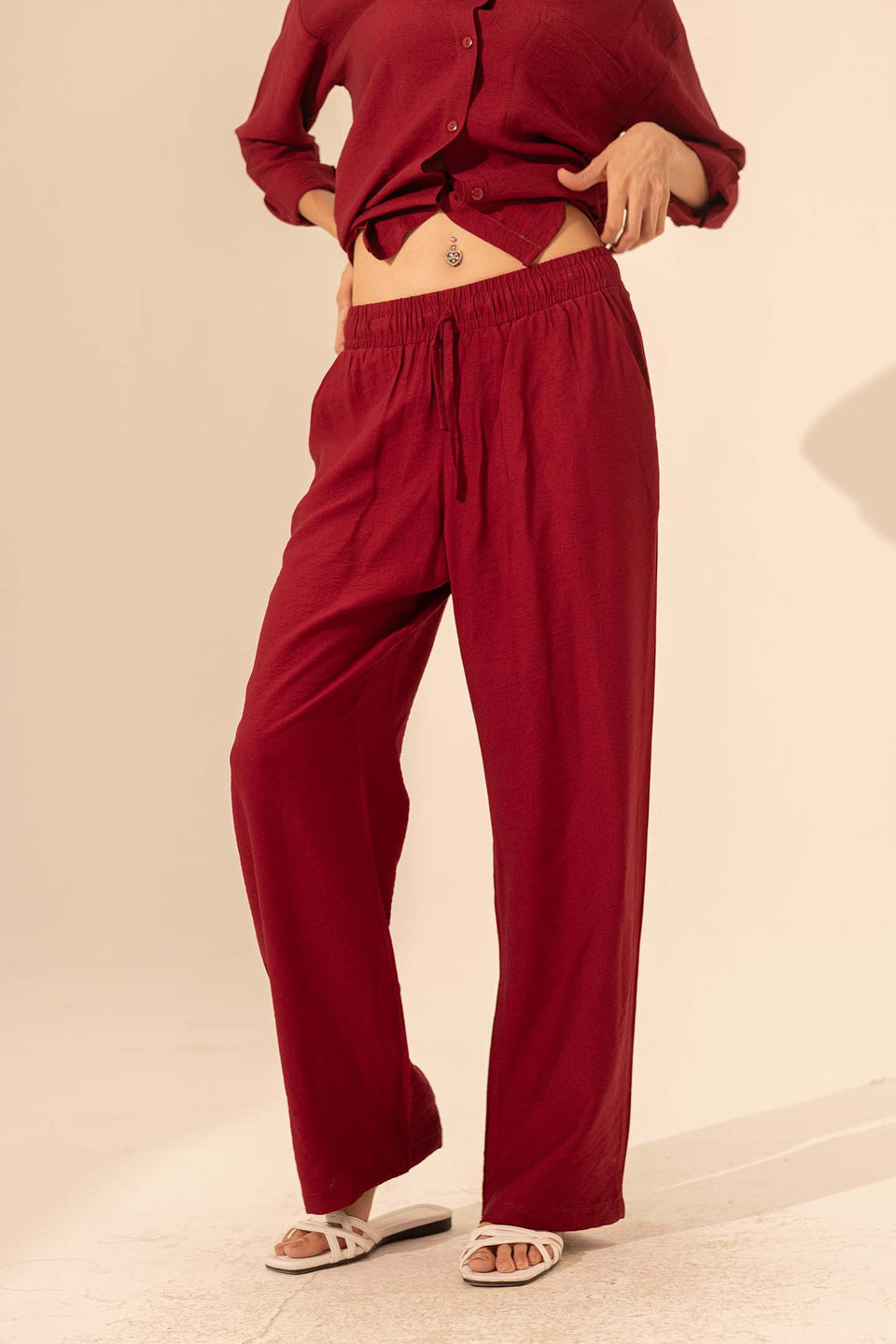Burgundy Summer Linen Pants