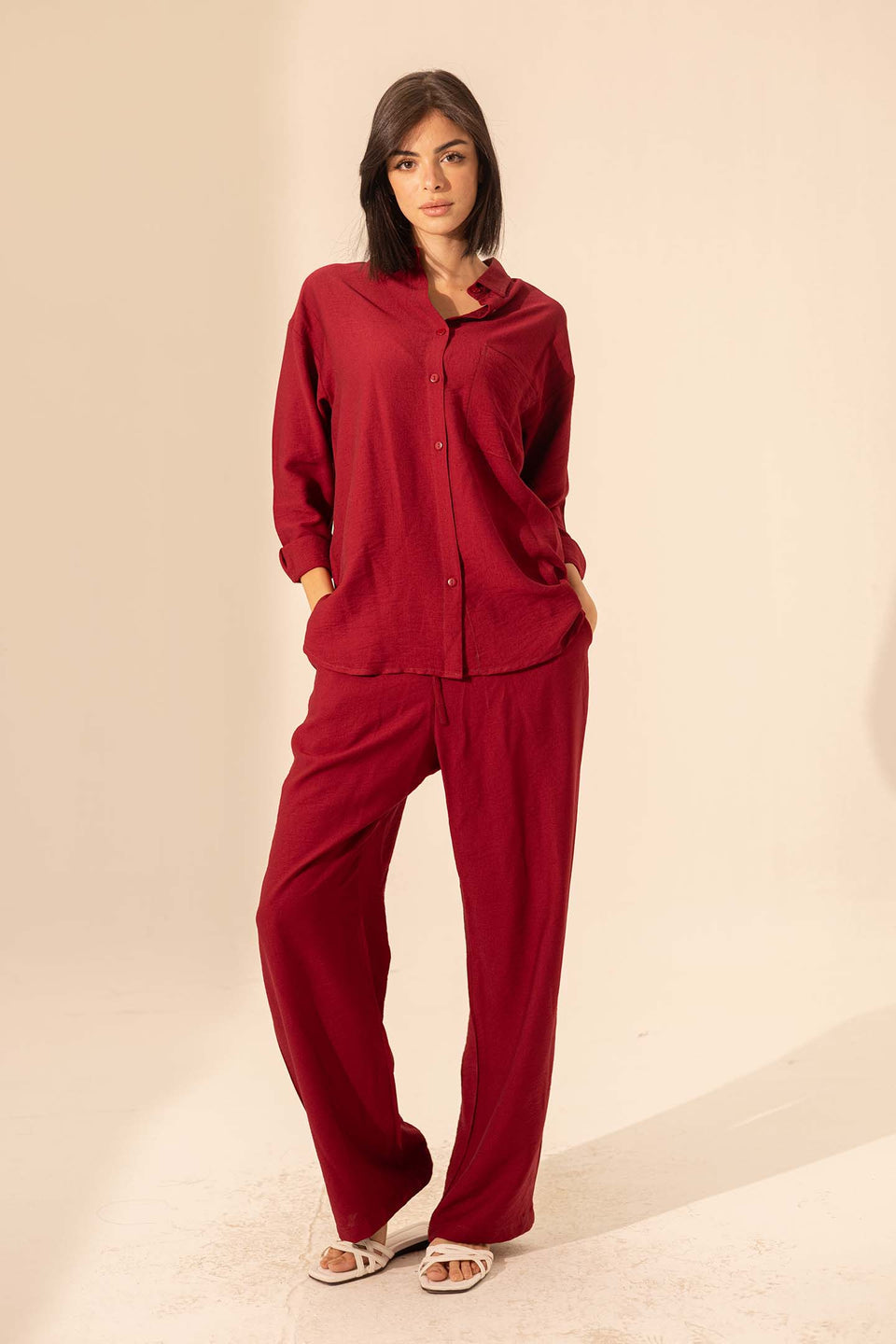 Burgundy Summer Linen Pants