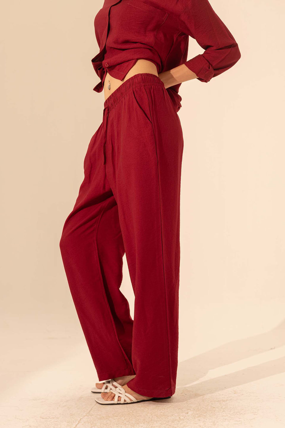 Burgundy Summer Linen Pants