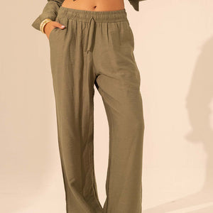 بنطلون صيفي من الكتان – زيتي