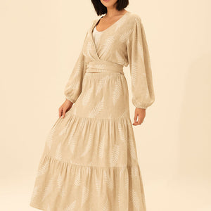 Beige Crop Top & Maxi Skirt Set