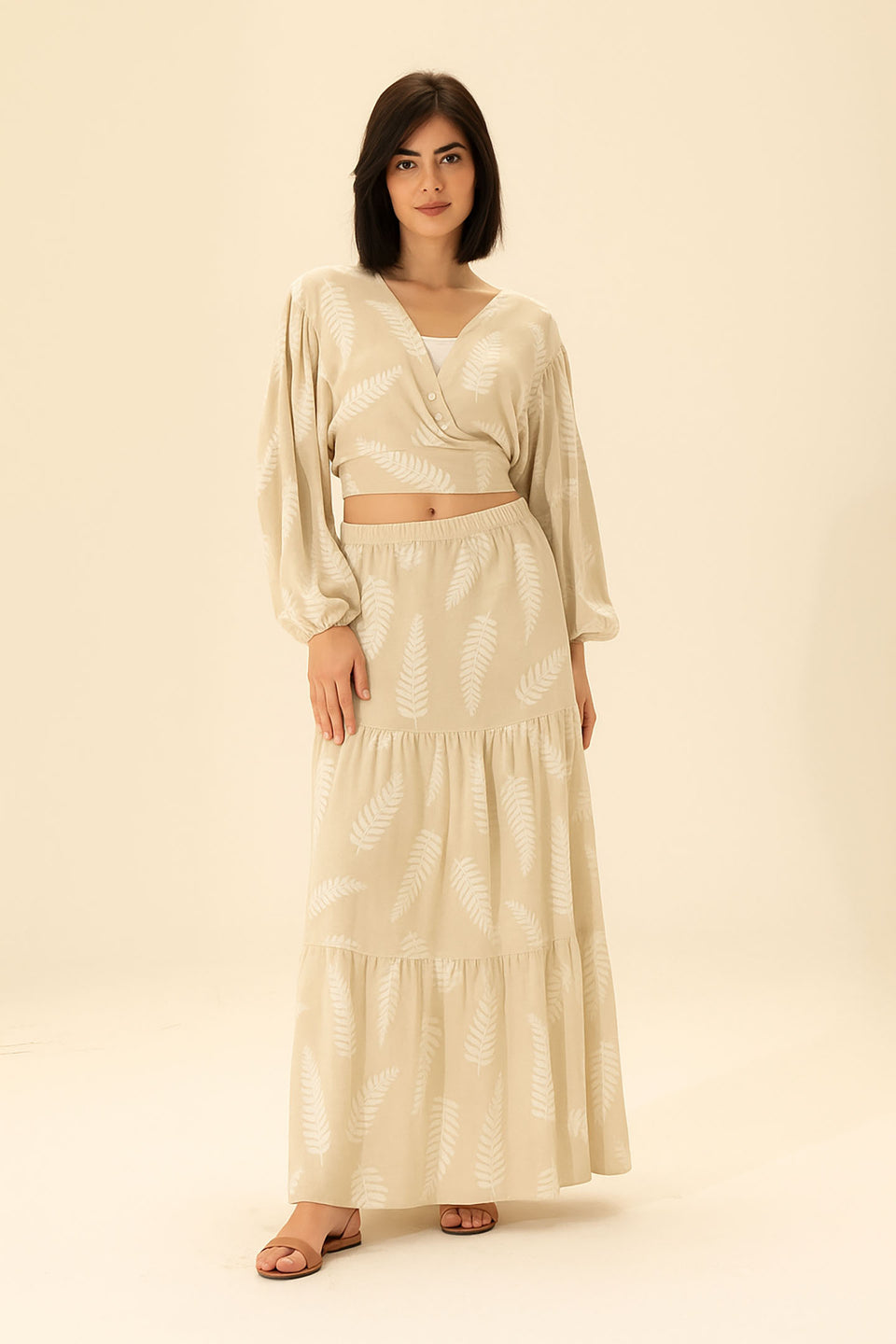 Beige Crop Top & Maxi Skirt Set
