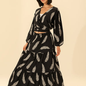 طقم توب قصير مع تنورة ماكسي – أسود