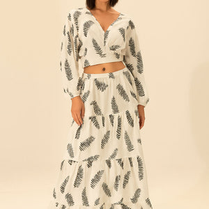 طقم توب قصير مع تنورة ماكسي – أبيض