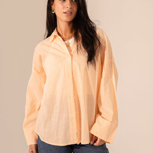 Orange Linen Wide Sleeves Shirt