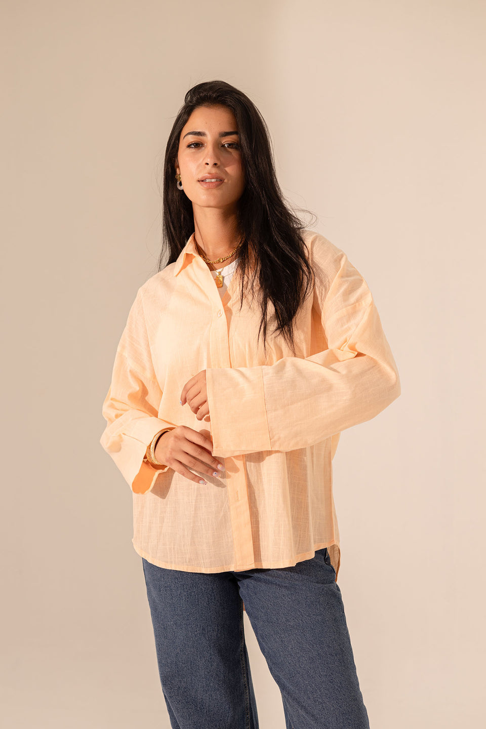 Orange Linen Wide Sleeves Shirt