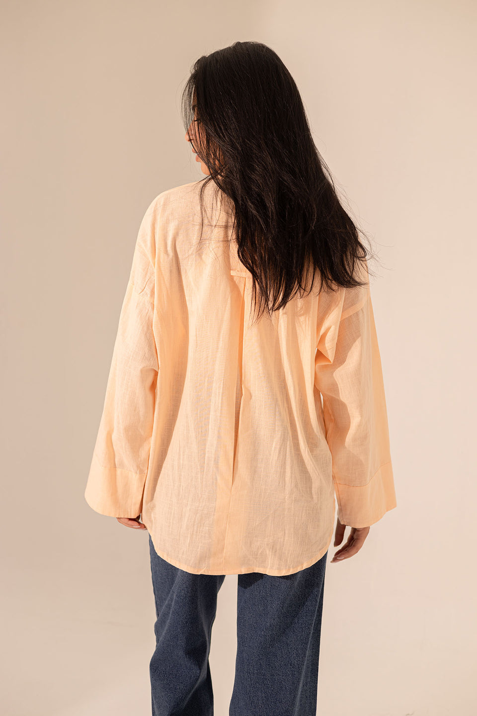 Orange Linen Wide Sleeves Shirt