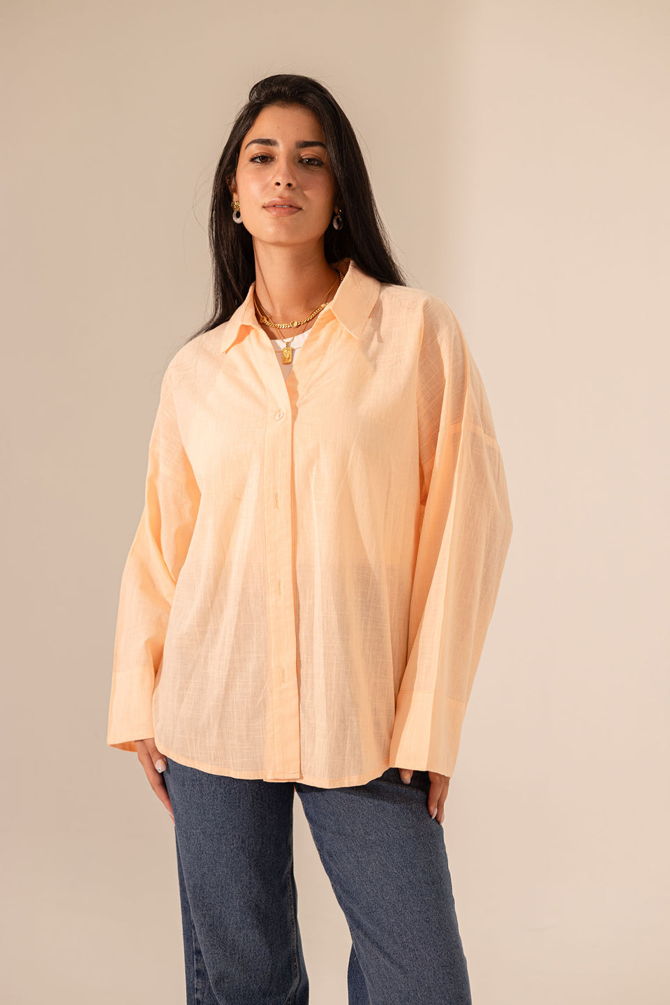 Orange Linen Wide Sleeves Shirt