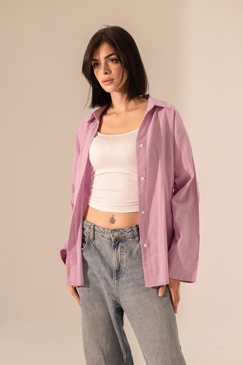 Purple Linen Wide Sleeves Shirt