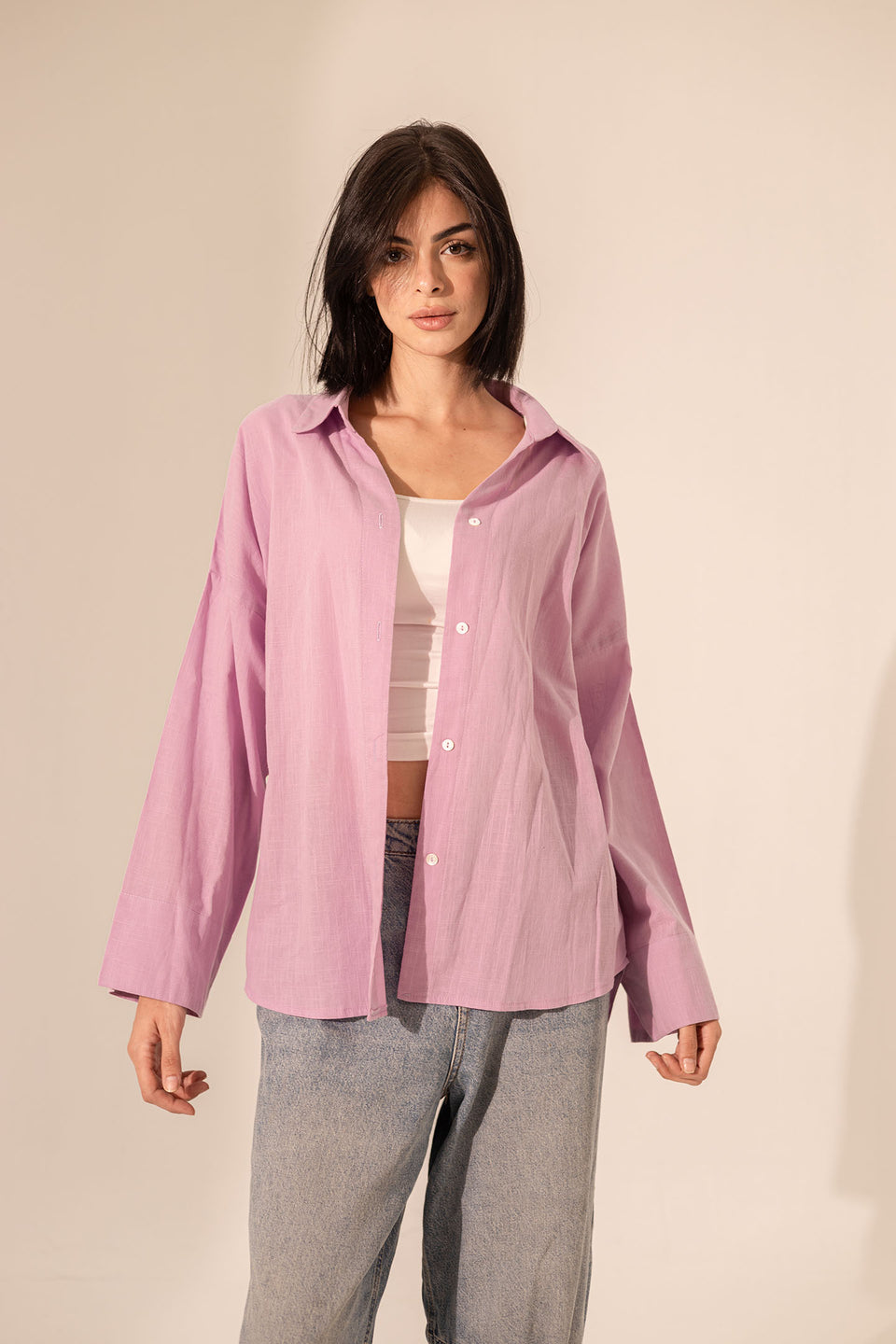 Purple Linen Wide Sleeves Shirt