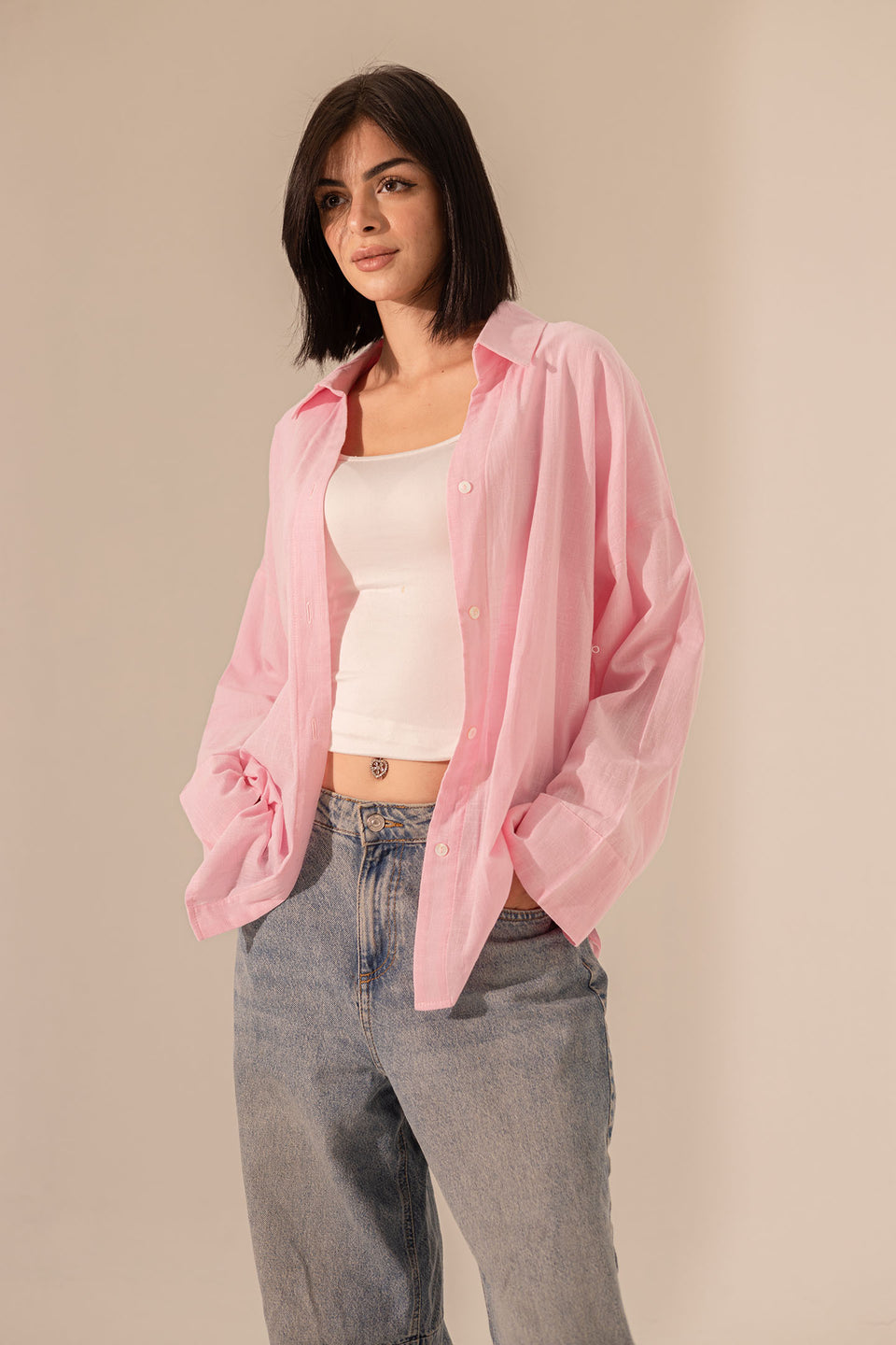 Rose Linen Wide Sleeves Shirt