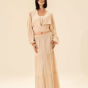 Beige Crop Top & Maxi Skirt Set