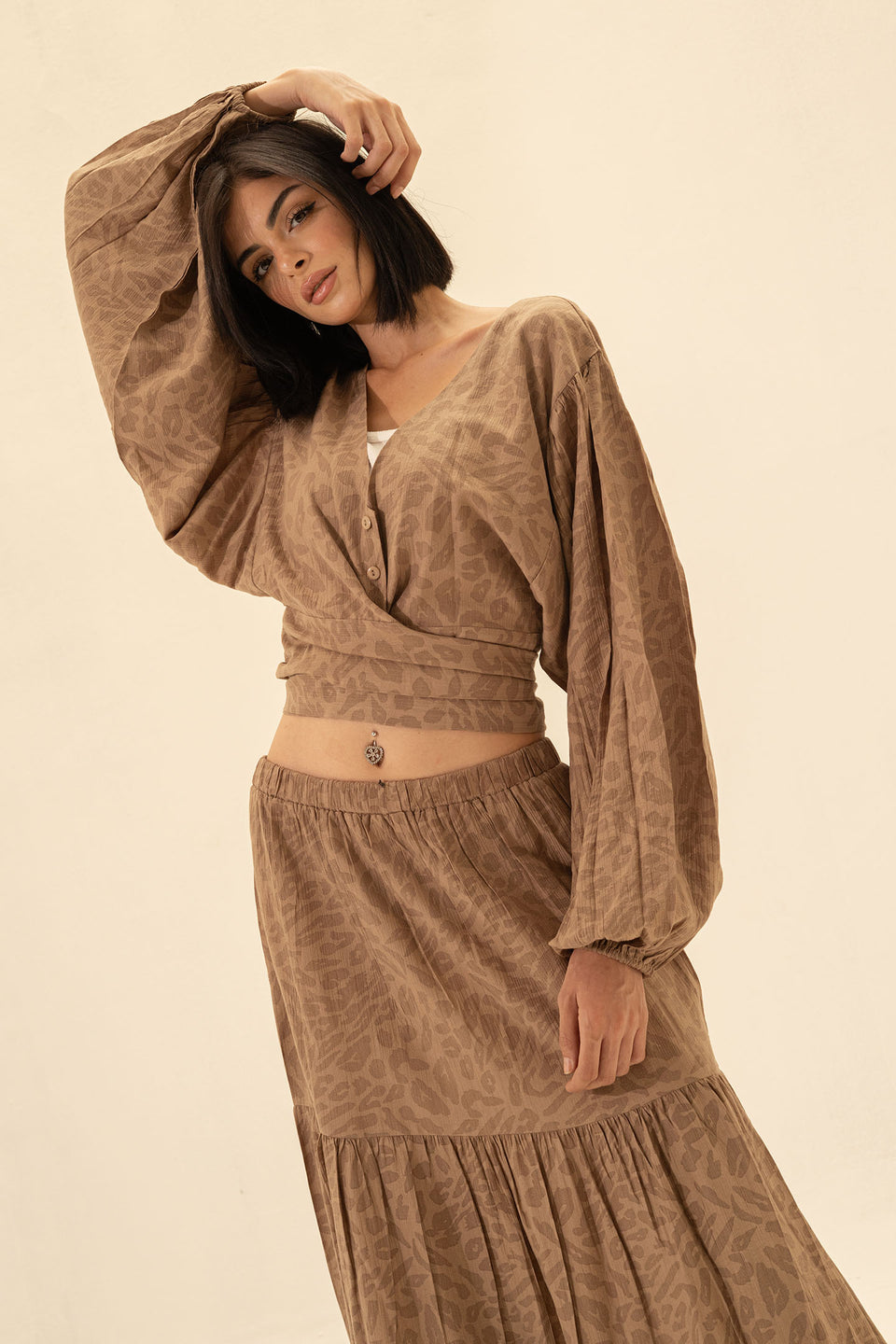 Brown Crop Top & Maxi Skirt Set