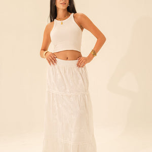 White Embroidered Maxi Skirt