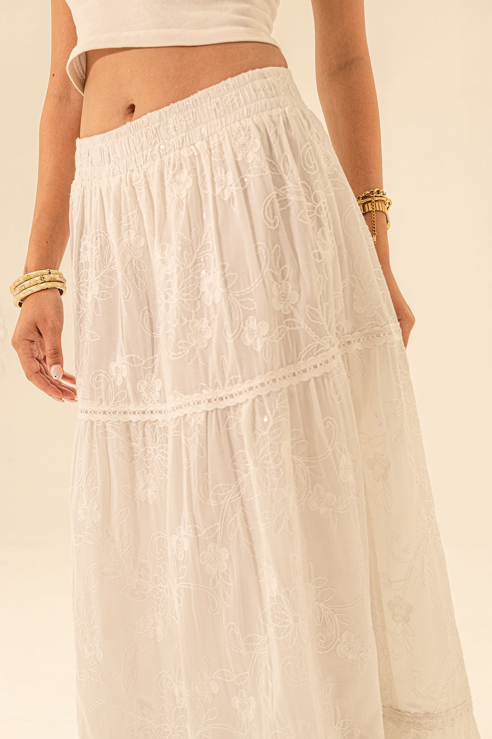 White Embroidered Maxi Skirt