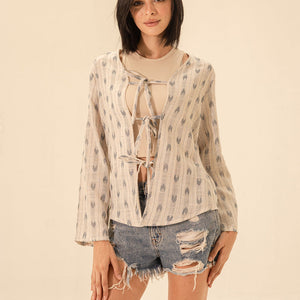 Blue Casual Bohemian Front Tie Blouse