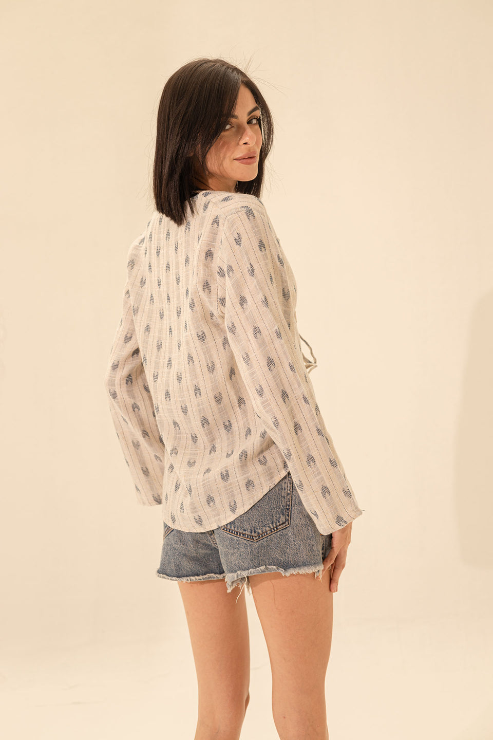 Blue Casual Bohemian Front Tie Blouse