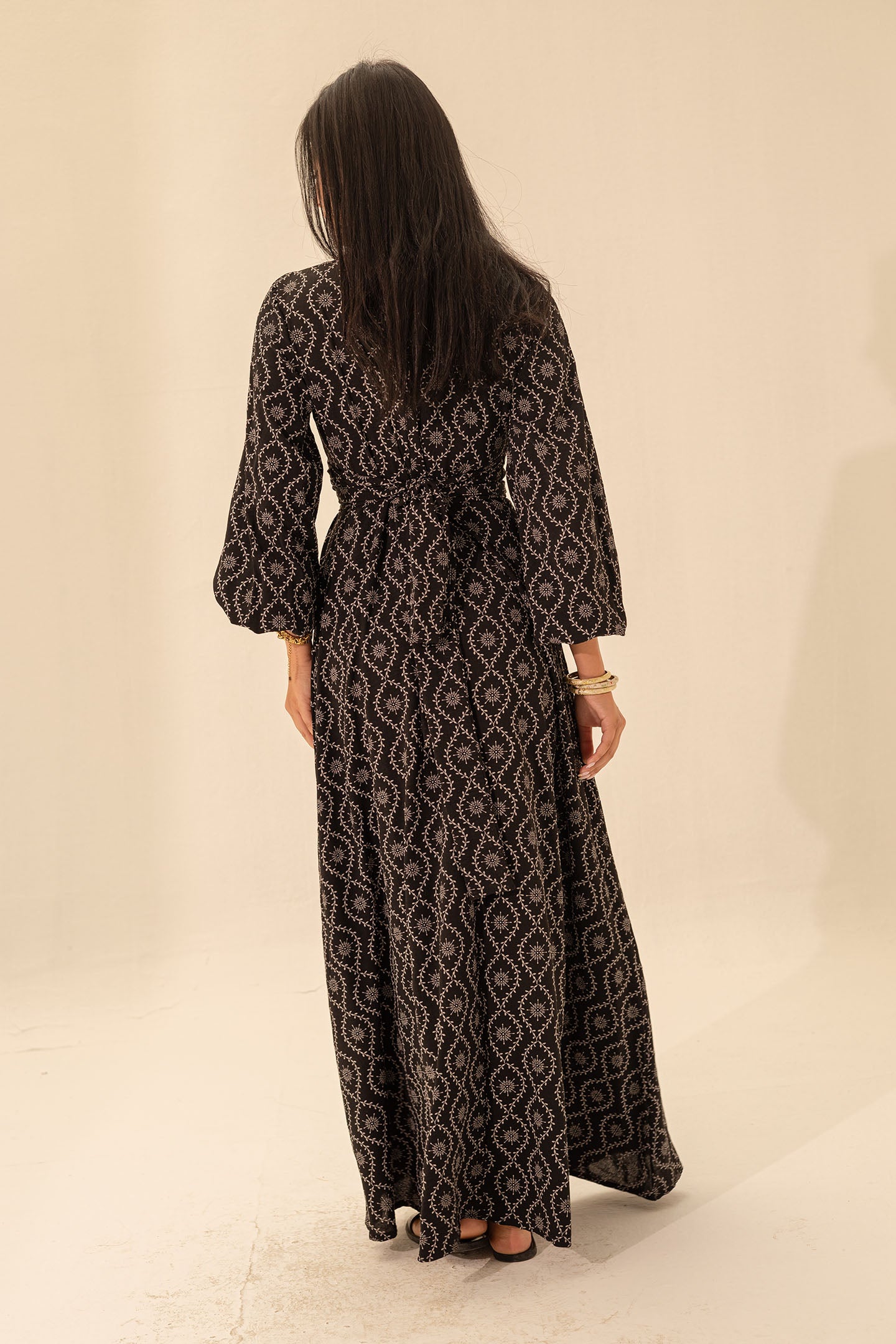 Black Elegant Long Sleeves Maxi Wrap Dress