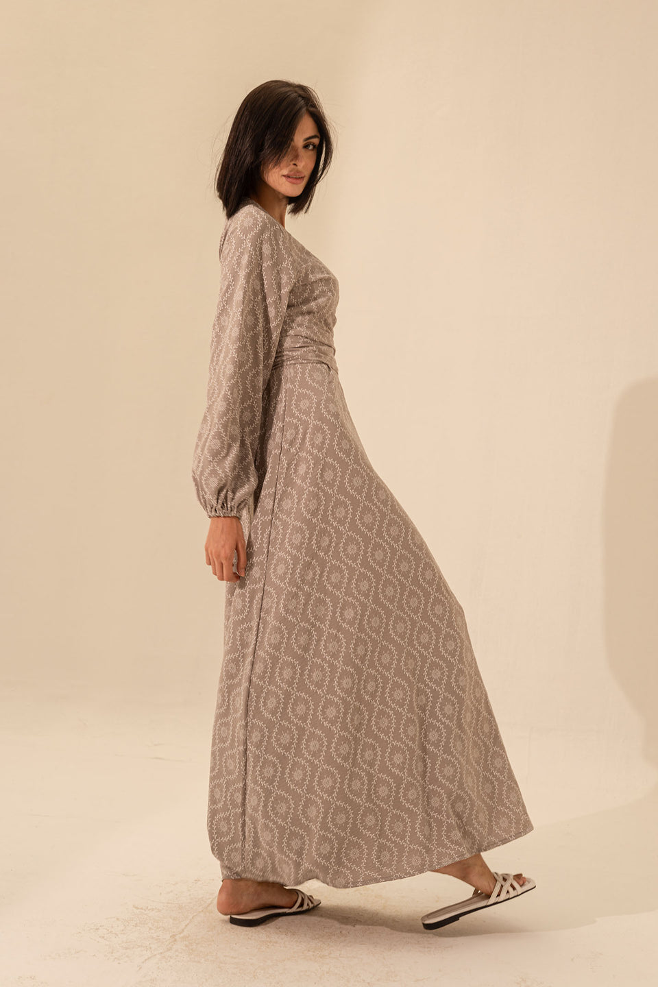 Grey Elegant Long Sleeves Maxi Wrap Dress