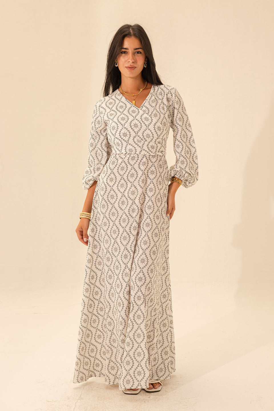 White Elegant Long Sleeves Maxi Wrap Dress