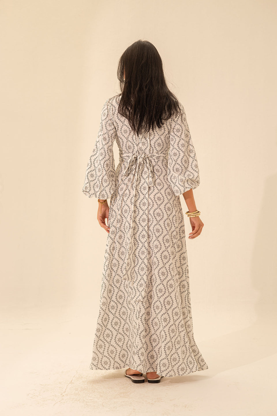 White Elegant Long Sleeves Maxi Wrap Dress