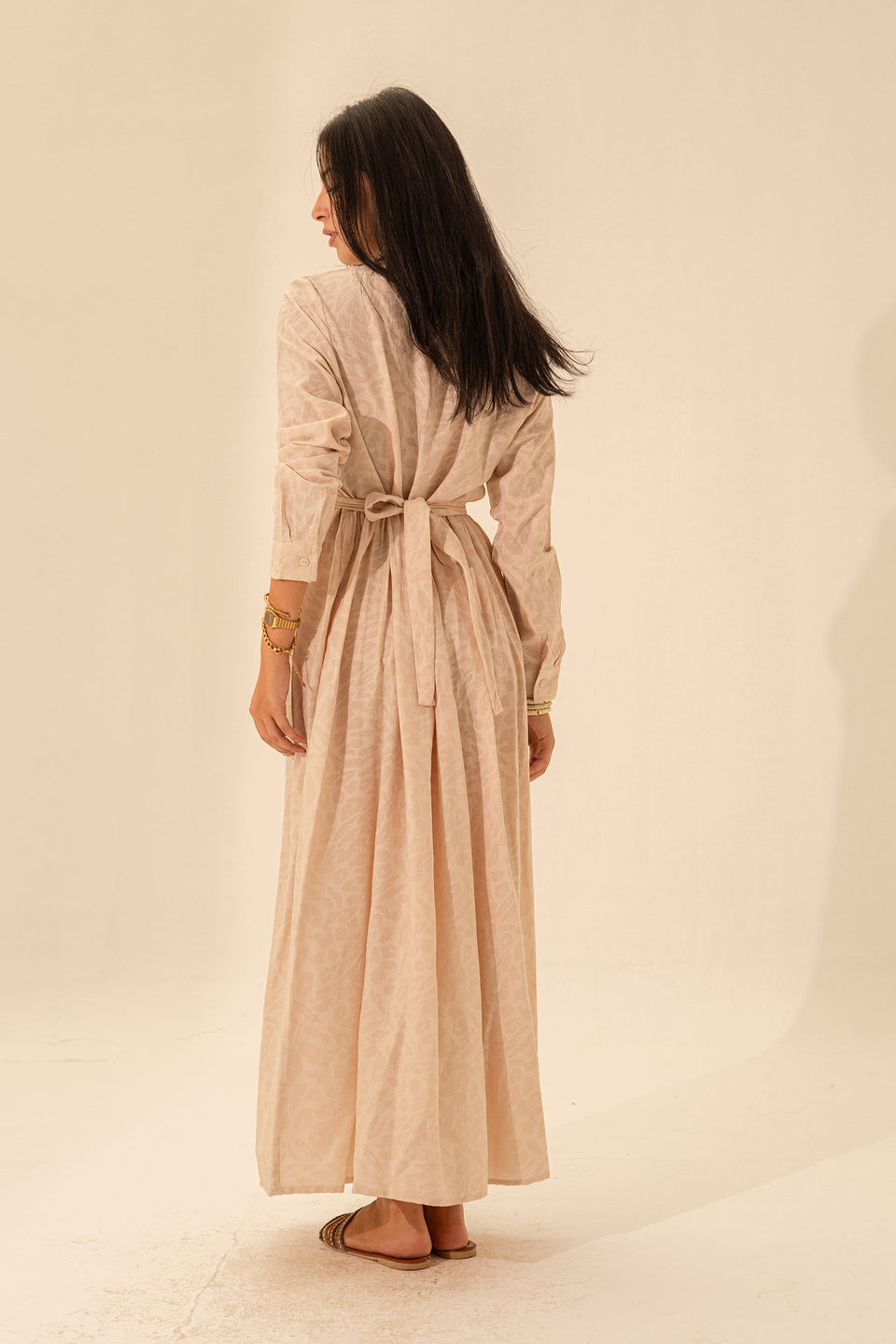 Beige Patterned Wrap Dress