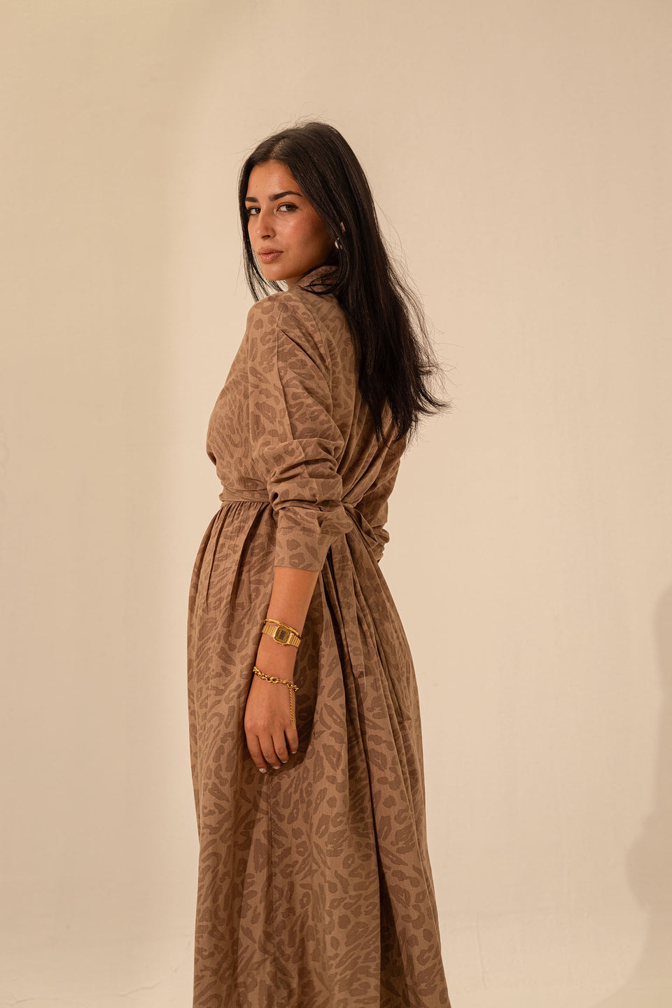 Brown Patterned Wrap Dress