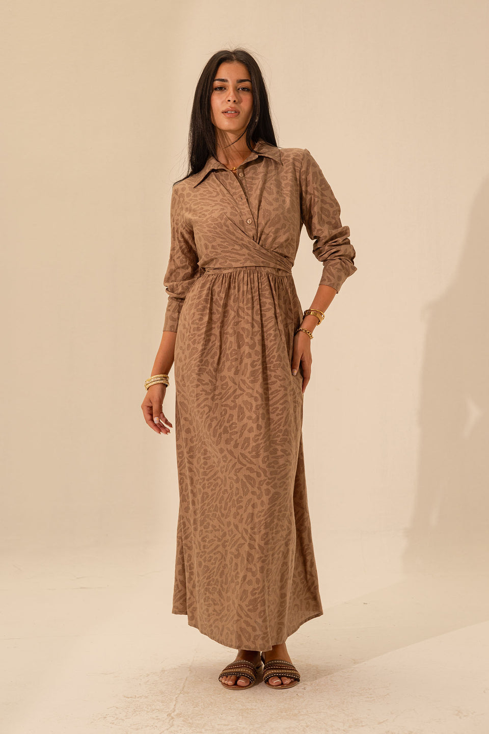 Brown Patterned Wrap Dress