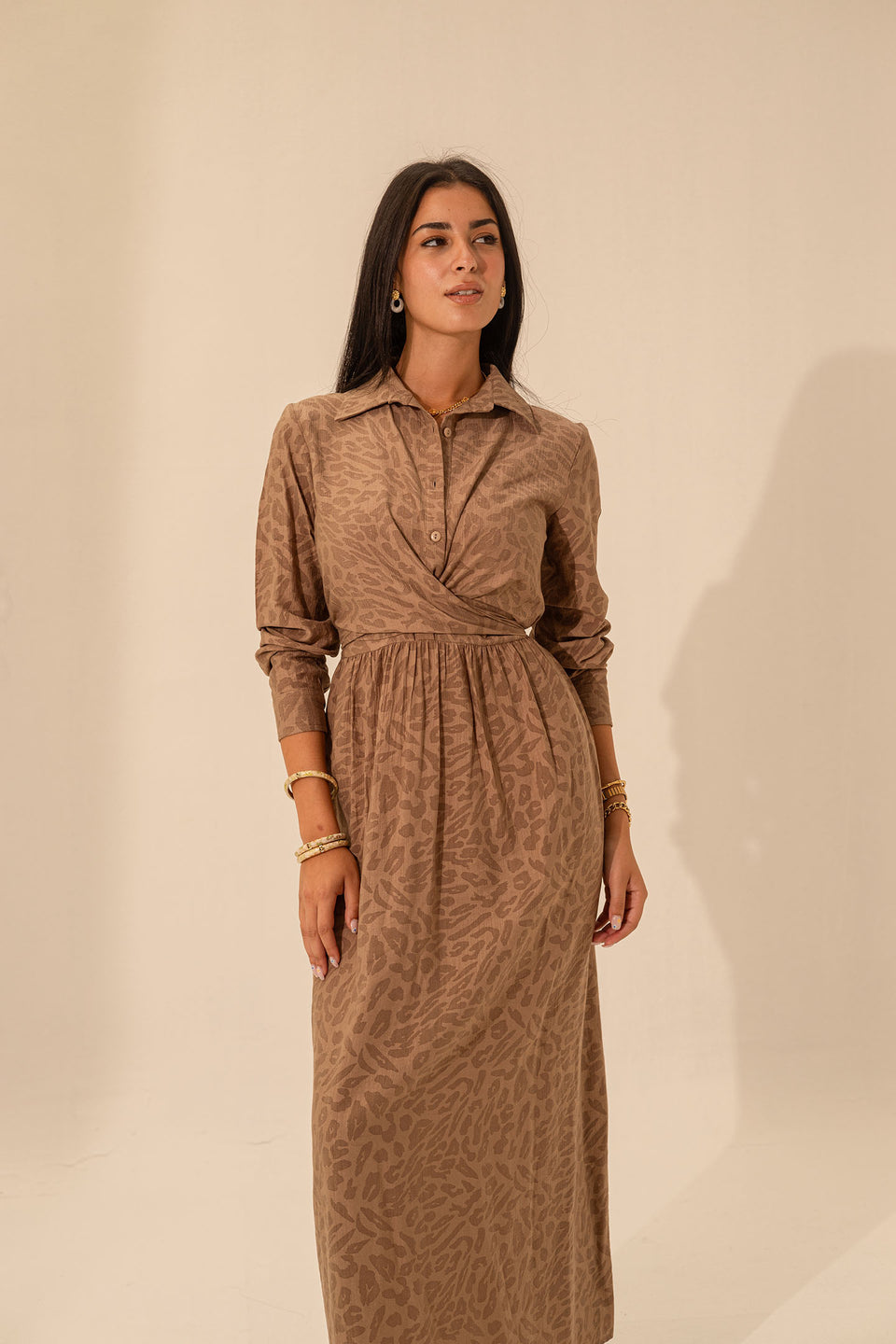Brown Patterned Wrap Dress