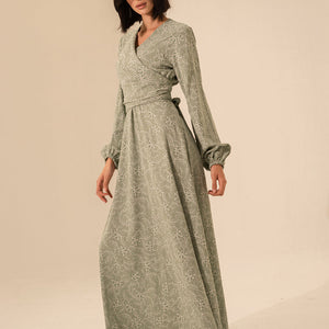 فستان ماكسي بلف بأكمام طويلة – بيستاج