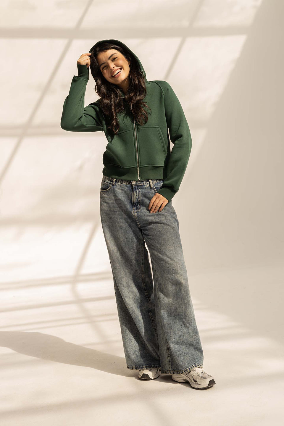 Olive Milton Thumb Hole Hoodie