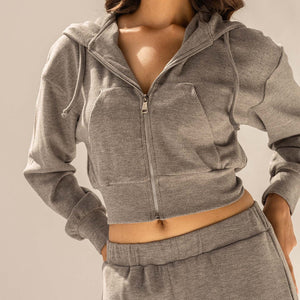Dark Grey Cozy Ribbed Zip Hoodie