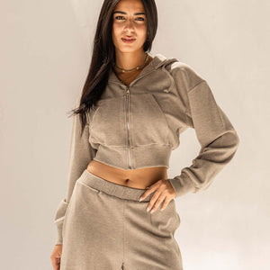 Grey Cozy Ribbed Zip Hoodie