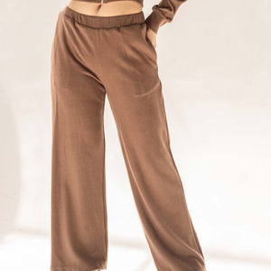 Brown Ribbed High-Waist Lounge Pants