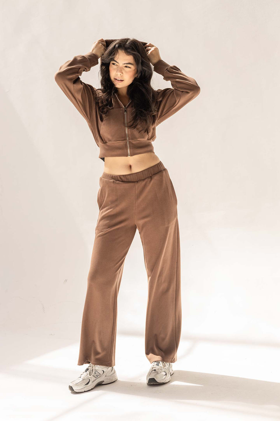 Brown Ribbed High-Waist Lounge Pants