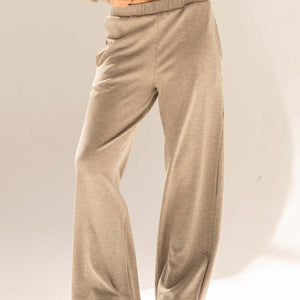 Grey Ribbed High-Waist Lounge Pants