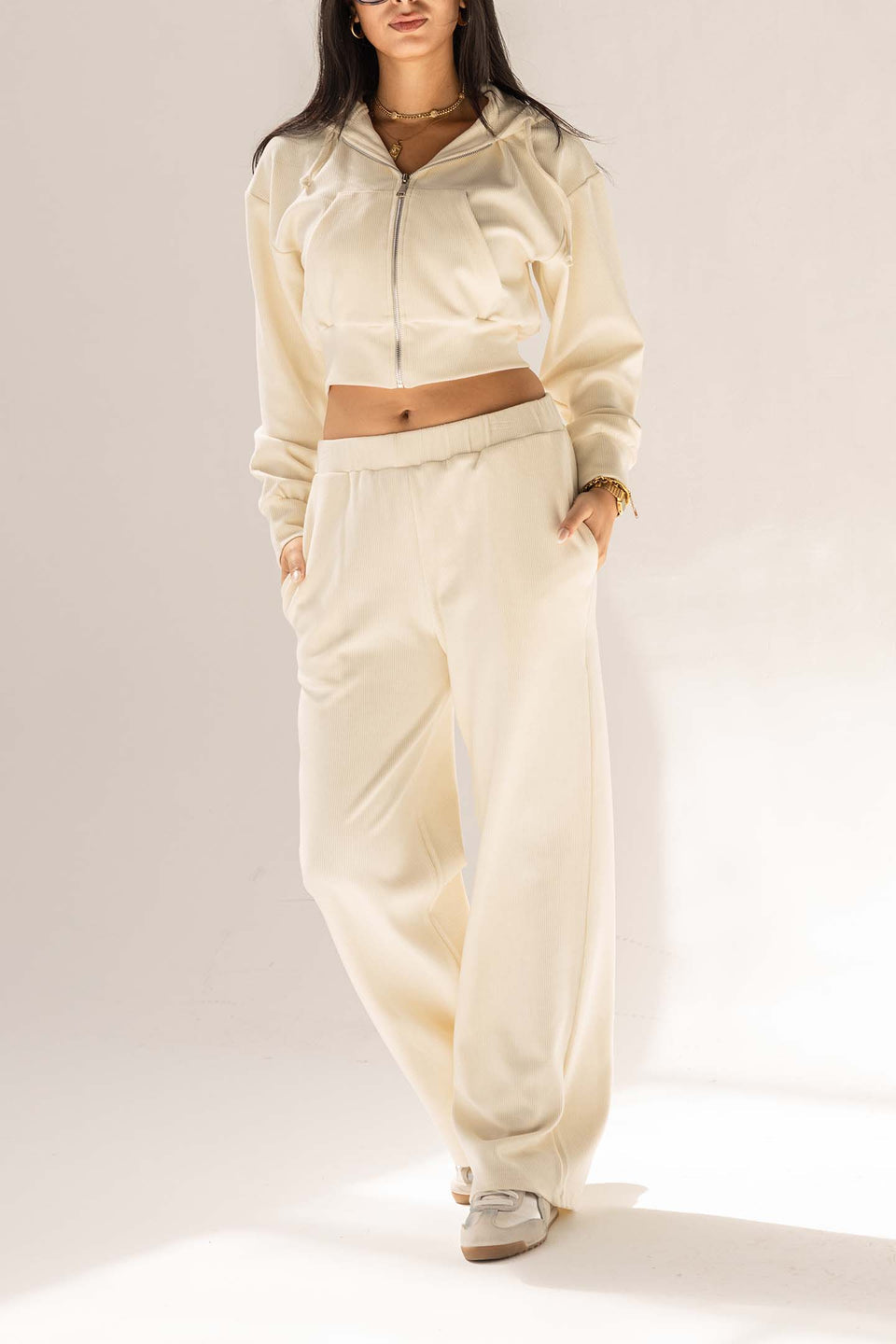 Off White Ribbed High-Waist Lounge Pants