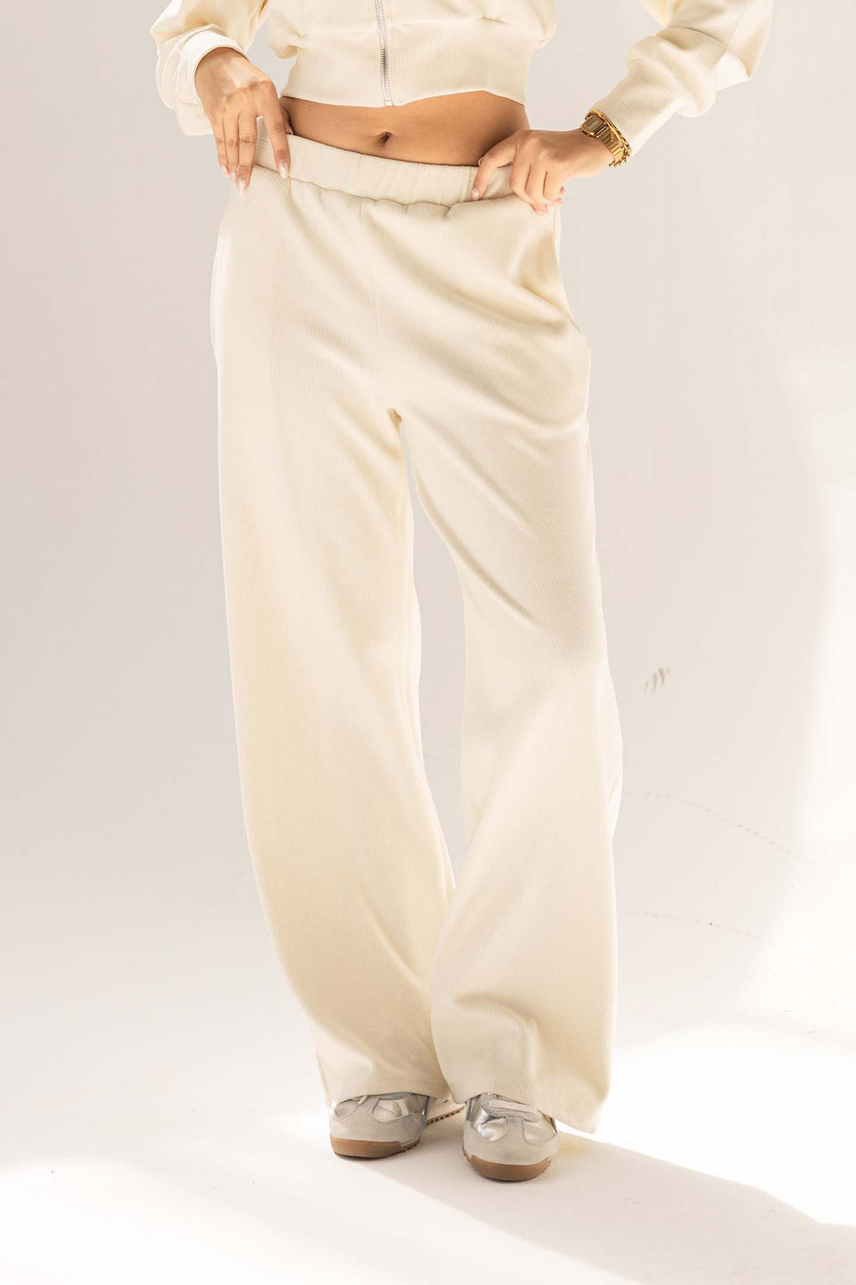Off White Ribbed High-Waist Lounge Pants