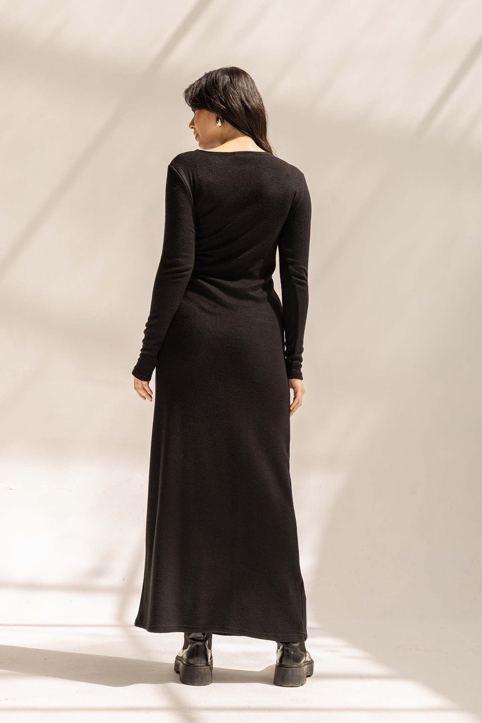 Black Elegant Wool Wrap Dress